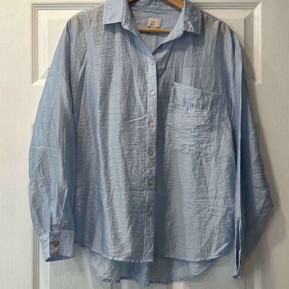 a new day  Casual Light Blue Button Down Shirt